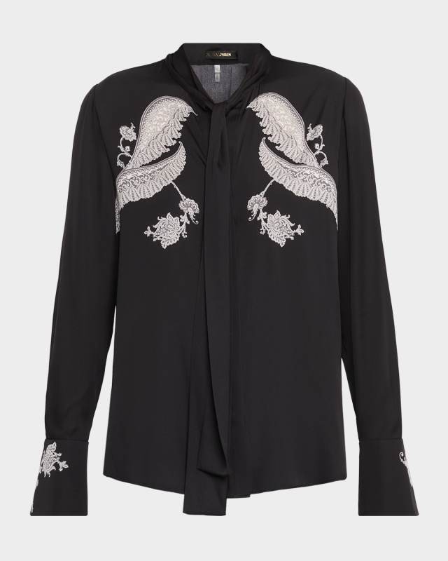 Cynthia Lace-Print Stretch Silk Blouse